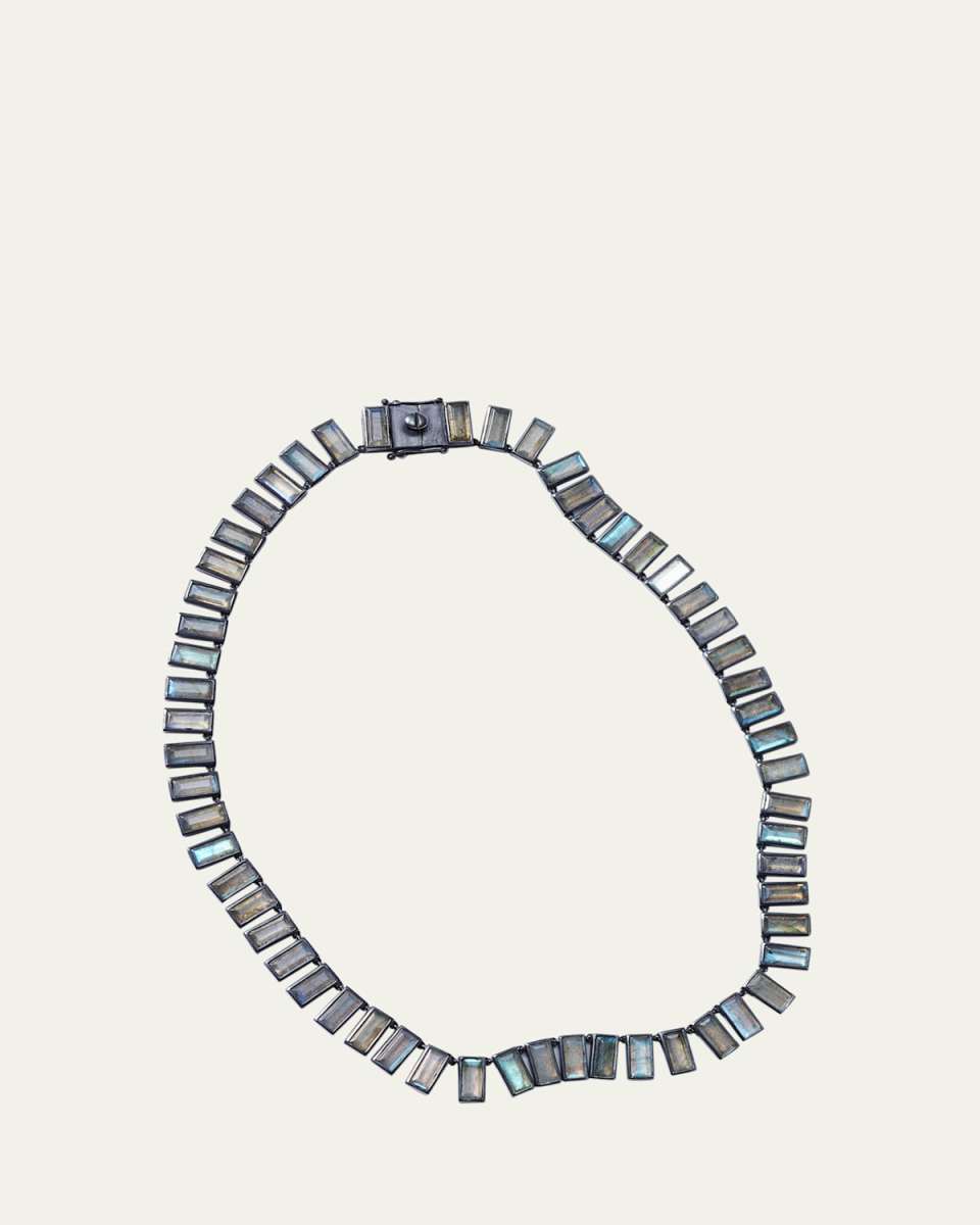 Sterling Silver Riviere Tile Necklace with Black Rhodium and Baguette Labradorite